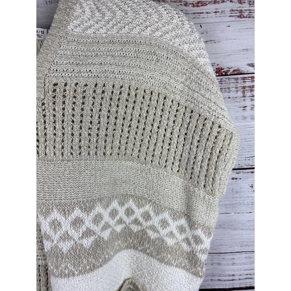 Abercrombie KIDS Color Block Tan Cream Crop Knit Sweater SS Hooded Girls 11/12